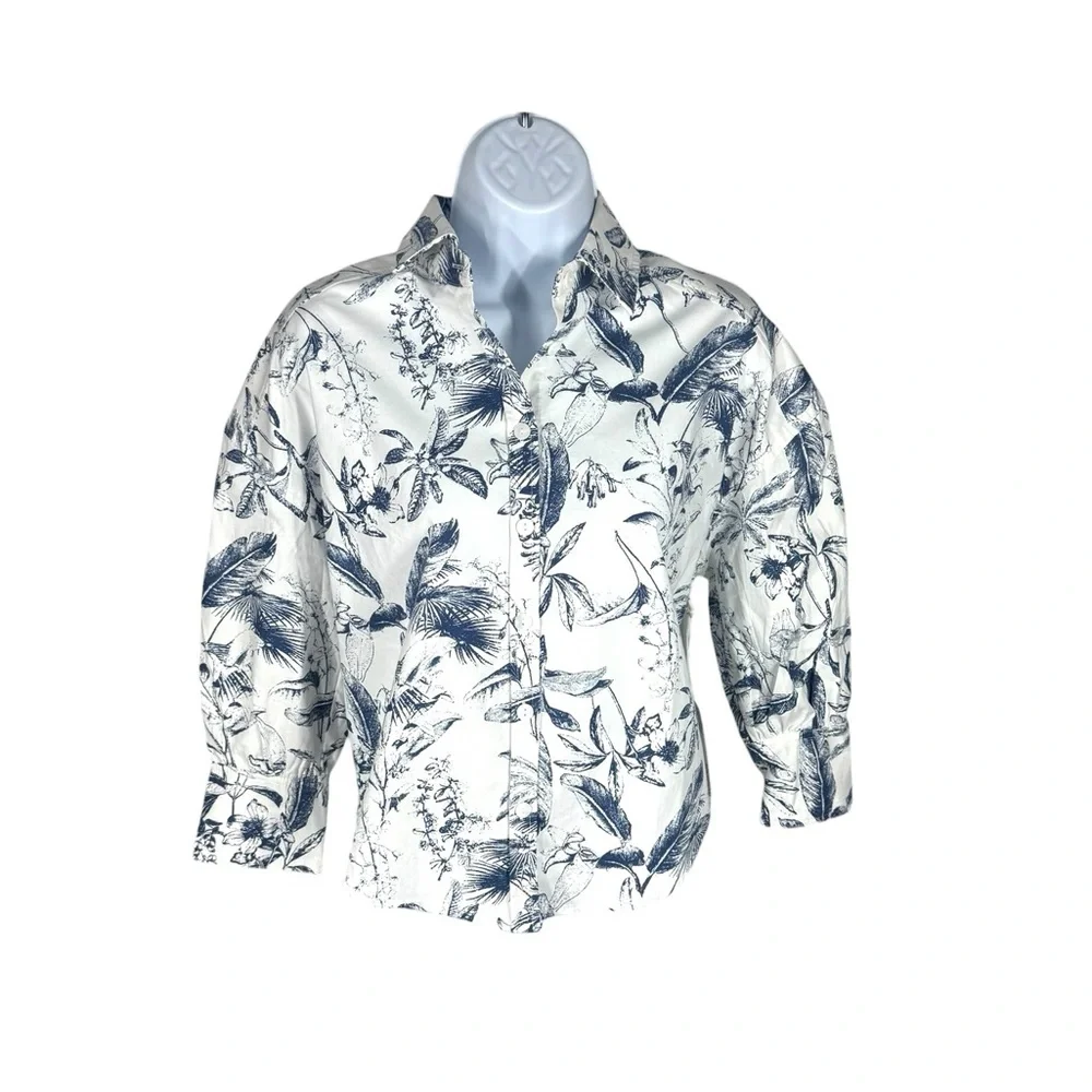 Hyacinth House Beau Boyfriend Shirt XXS NWT Navy Floral Bracelet Sleeve - Picture 7 of 11